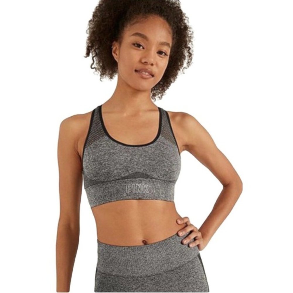 💕Set of 2🥰 VICTORIA'S SECRET PINK Seamless Workout Bras Grey & Mauve💕